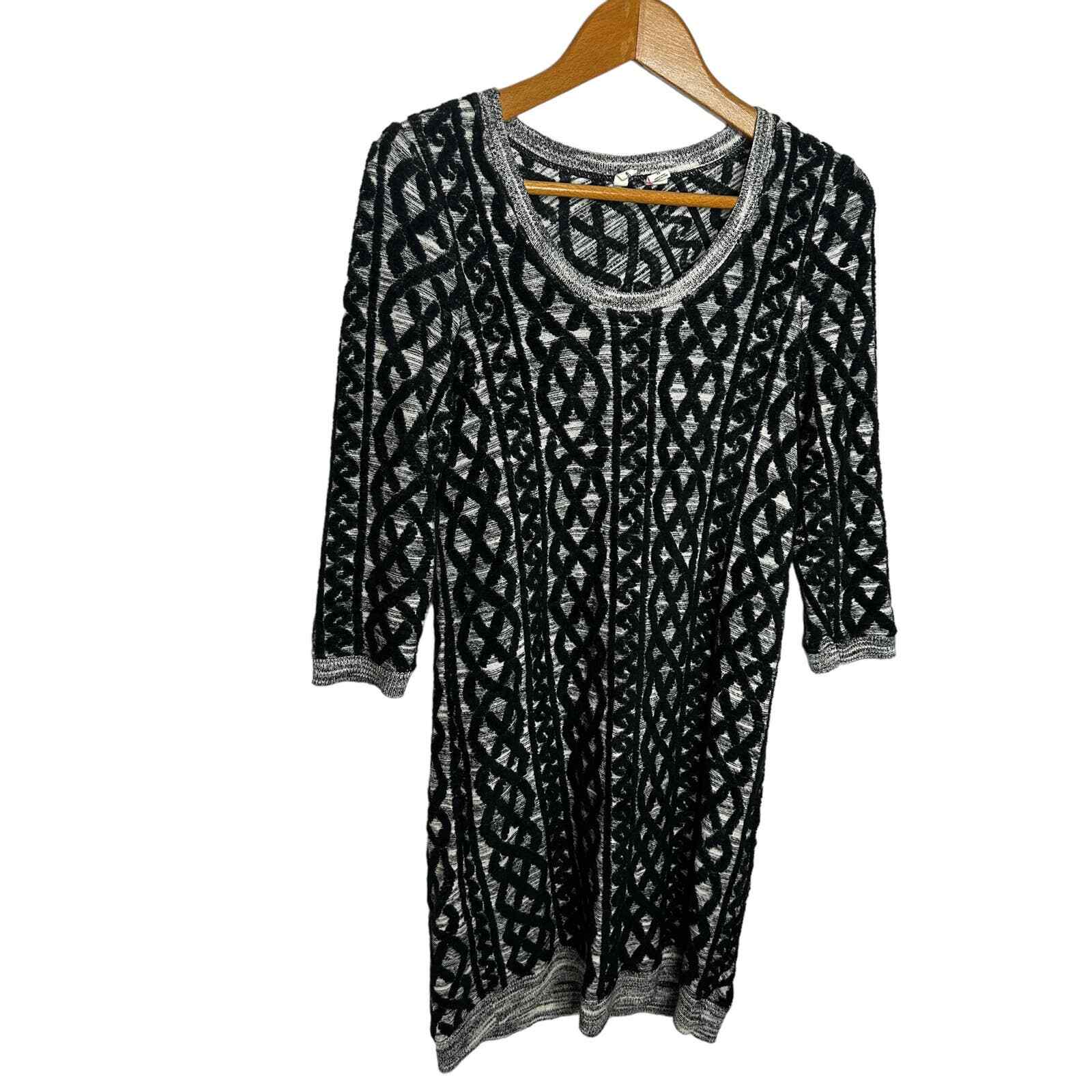 Moth Anthropologie Chenille Sweater Dress Tunic Size XS Black Chain Print