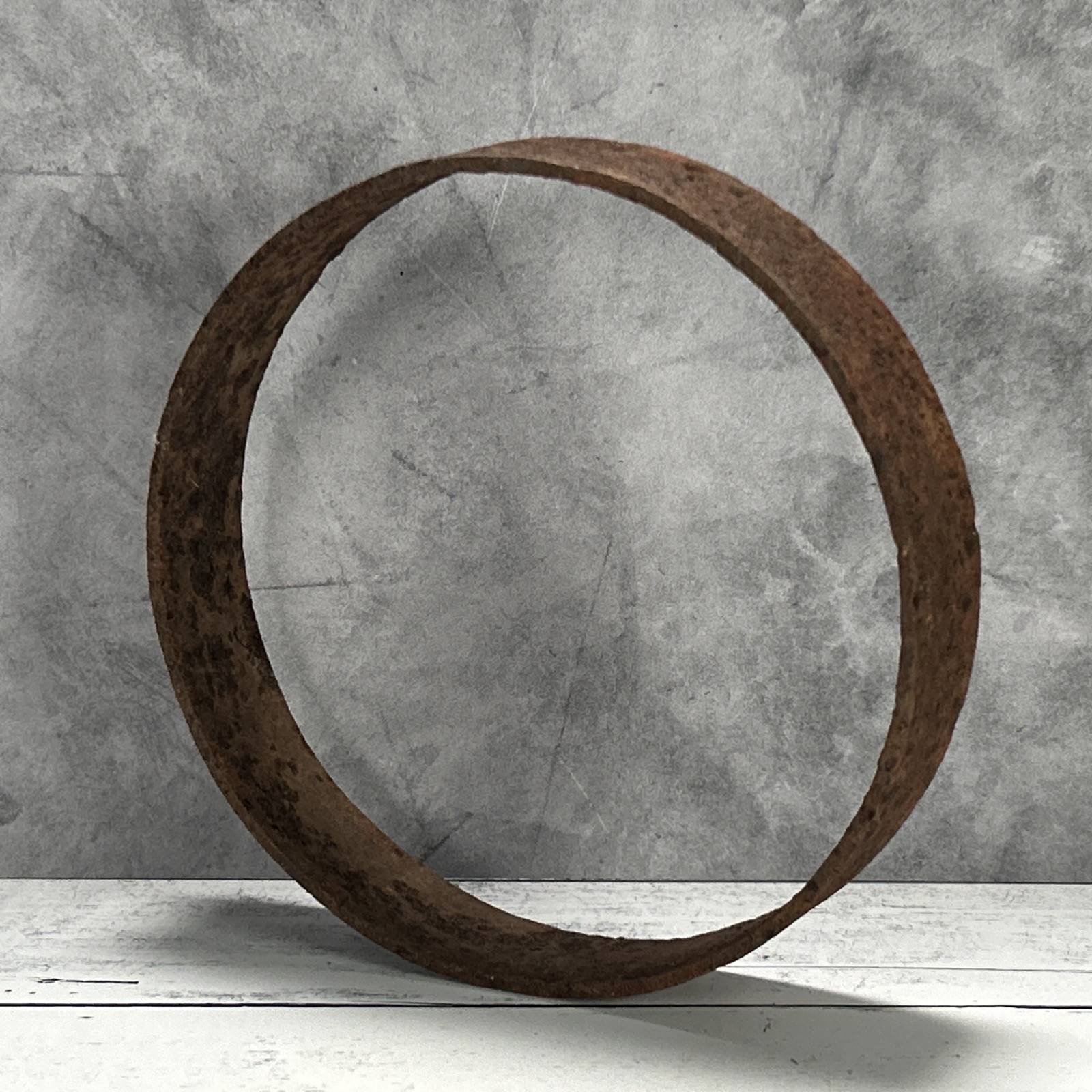 Antique Iron Barrel Hoop 7.5" Diameter 1800s Rustic Metal Ring Farmhouse Decor