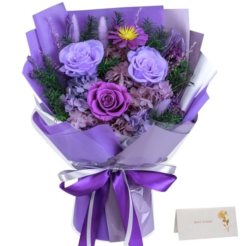 Royal Purple Preserved Roses in Vase - Real Flowers That Last 3+ Light Purple