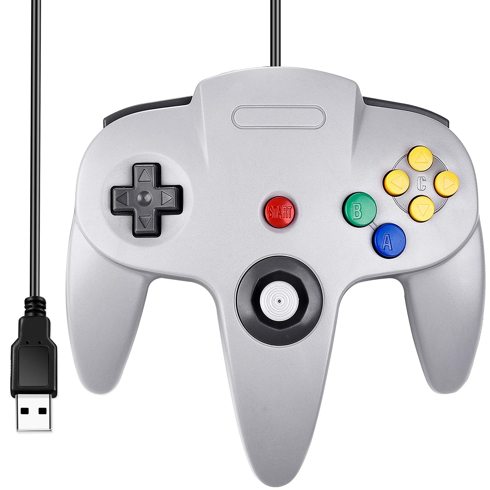 SAFFUN Classic N64 Controller, Wired USB PC Game pad Joystick, Gray 