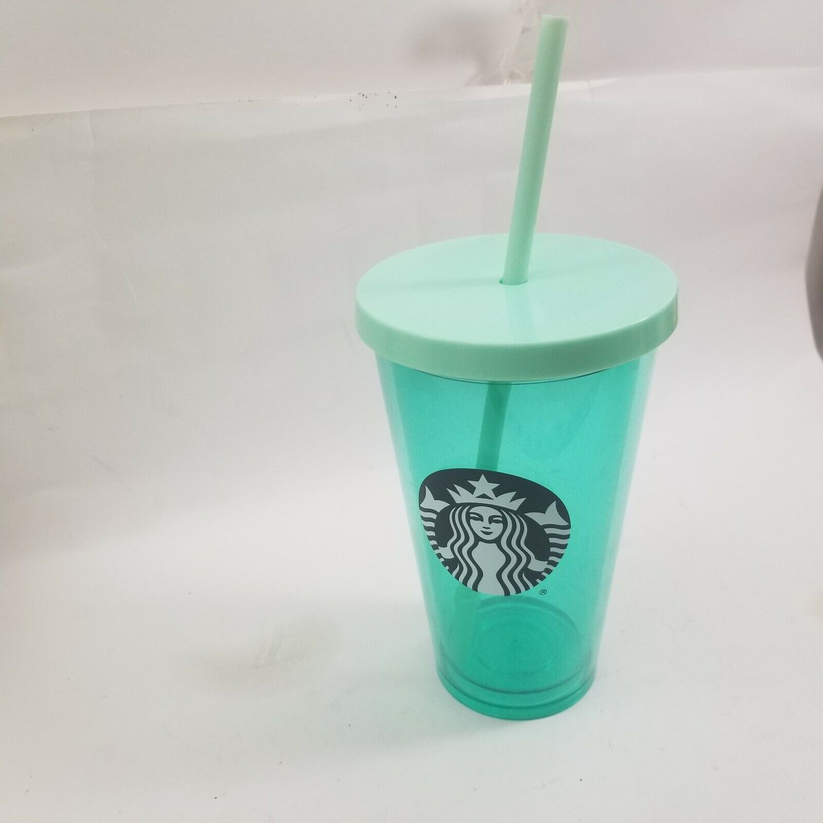  Starbucks Grande Clear Acrylic Cold Cup Double Walled Tumbler 16 oz Green Straw