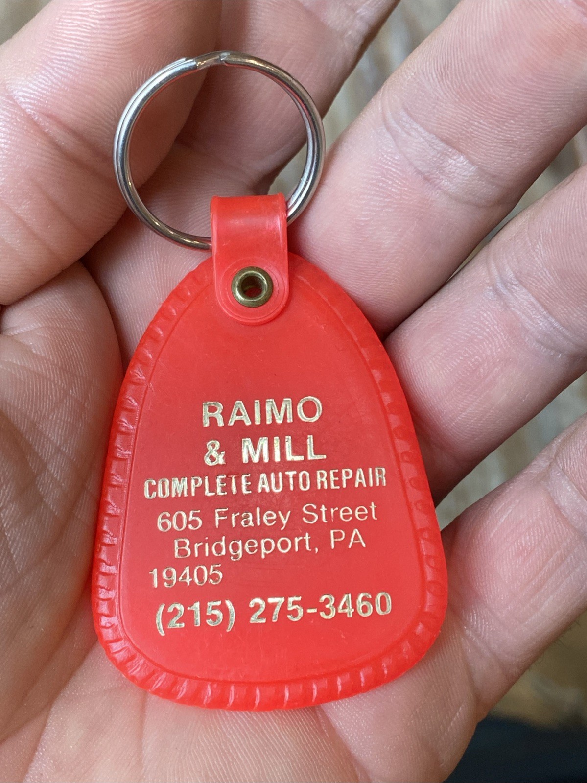 Vtg RAIMO & MILL AUTO REPAIR BRIDGEPORT PA 1970s TAG-MASTER Advertising Keychain