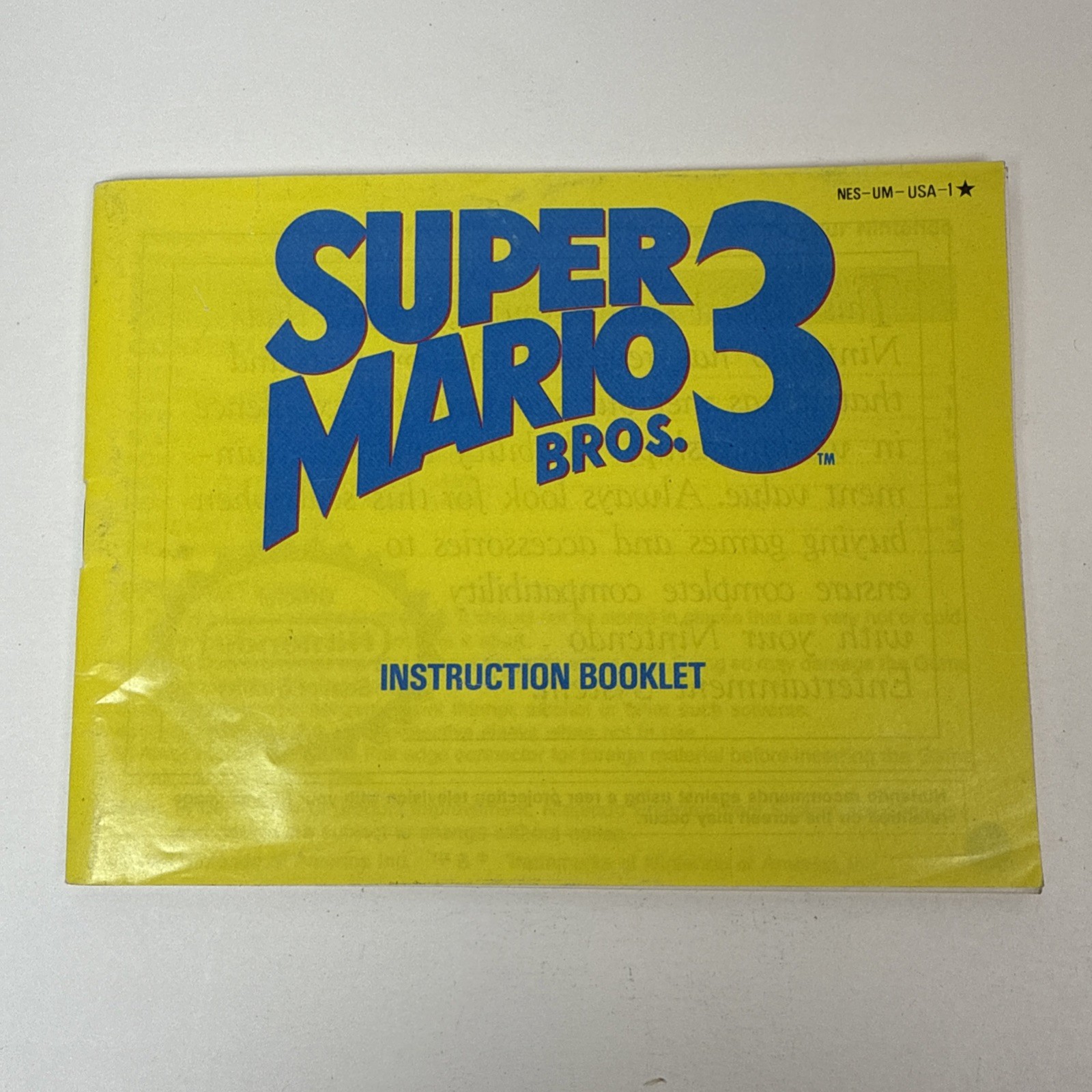 Instruction Booklet for Super Mario Bros. 3 Original Nintendo NES - Manual Only