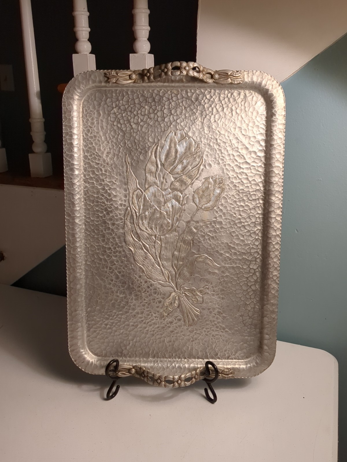 Vintage Rodney Kent #423 Aluminum Tray With Dogwood Handles  20x14"