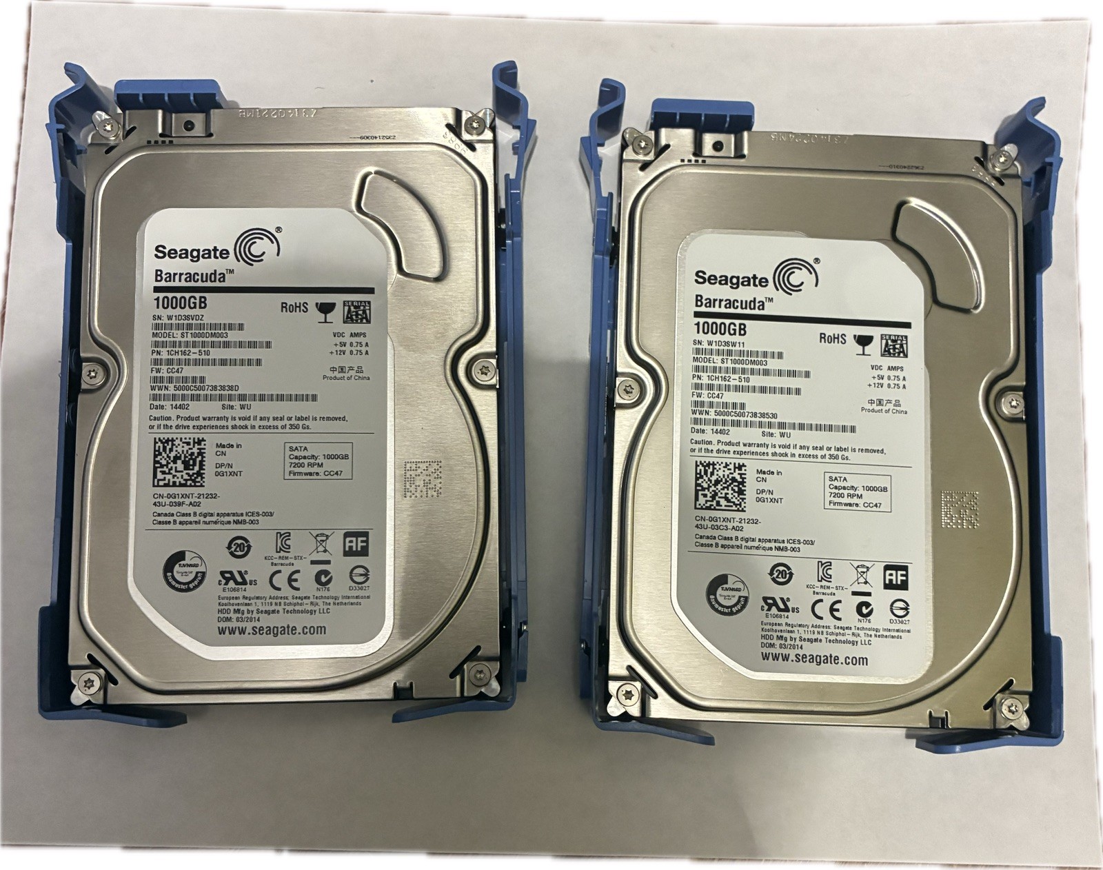 Two Seagate Barracuda 1TB SATA III 3.5" Internal HDD (ST1000DM003) 2tb total 