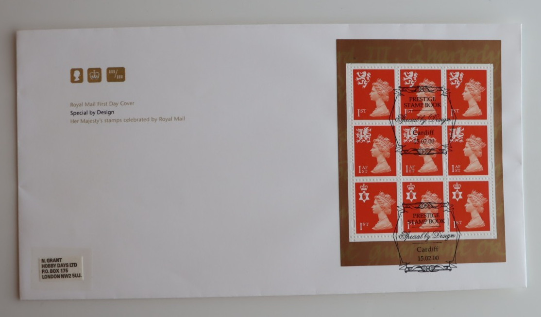GB  2000   Cardiff   Special by Design   Prestige Stamp Book Pane on Cover / FDC