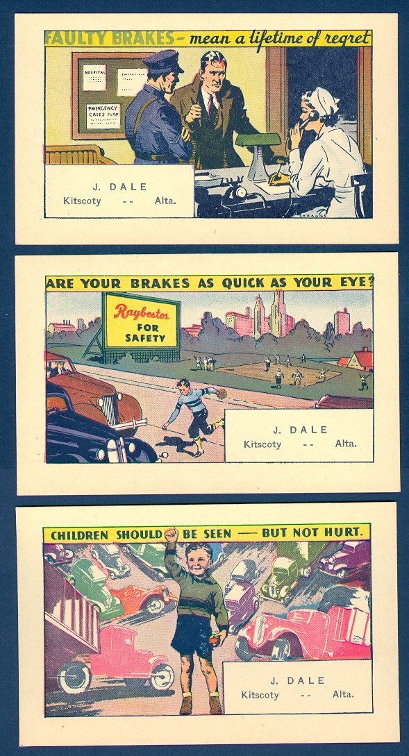 CANADA 3c MEDALLION RAYBESTOS COLOURED ADV POSTAL CARDS KITSCOTTY AB MINT