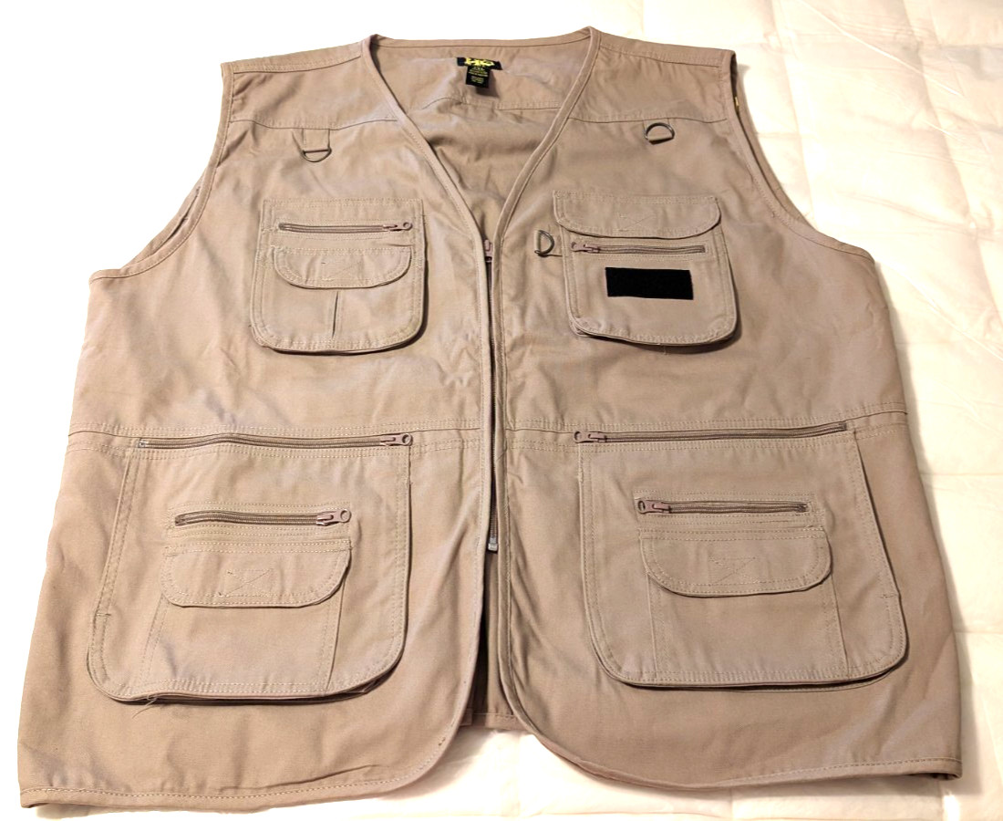 HQ Issue Tactical Zip Up Vest Adult 3XL Khaki Cotton Blend Concealed Carry NWOT
