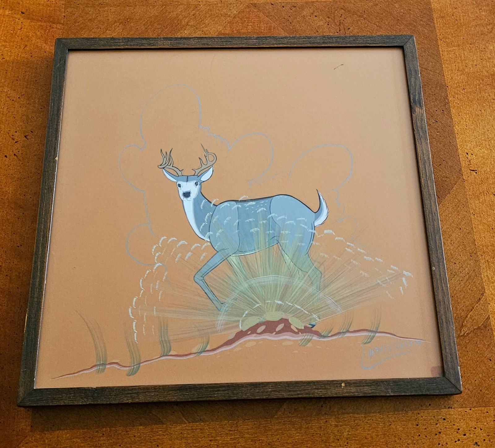 Charley Yazzie Navajo Artist ORIG Signed 14x13 DEER Native American Southwest 