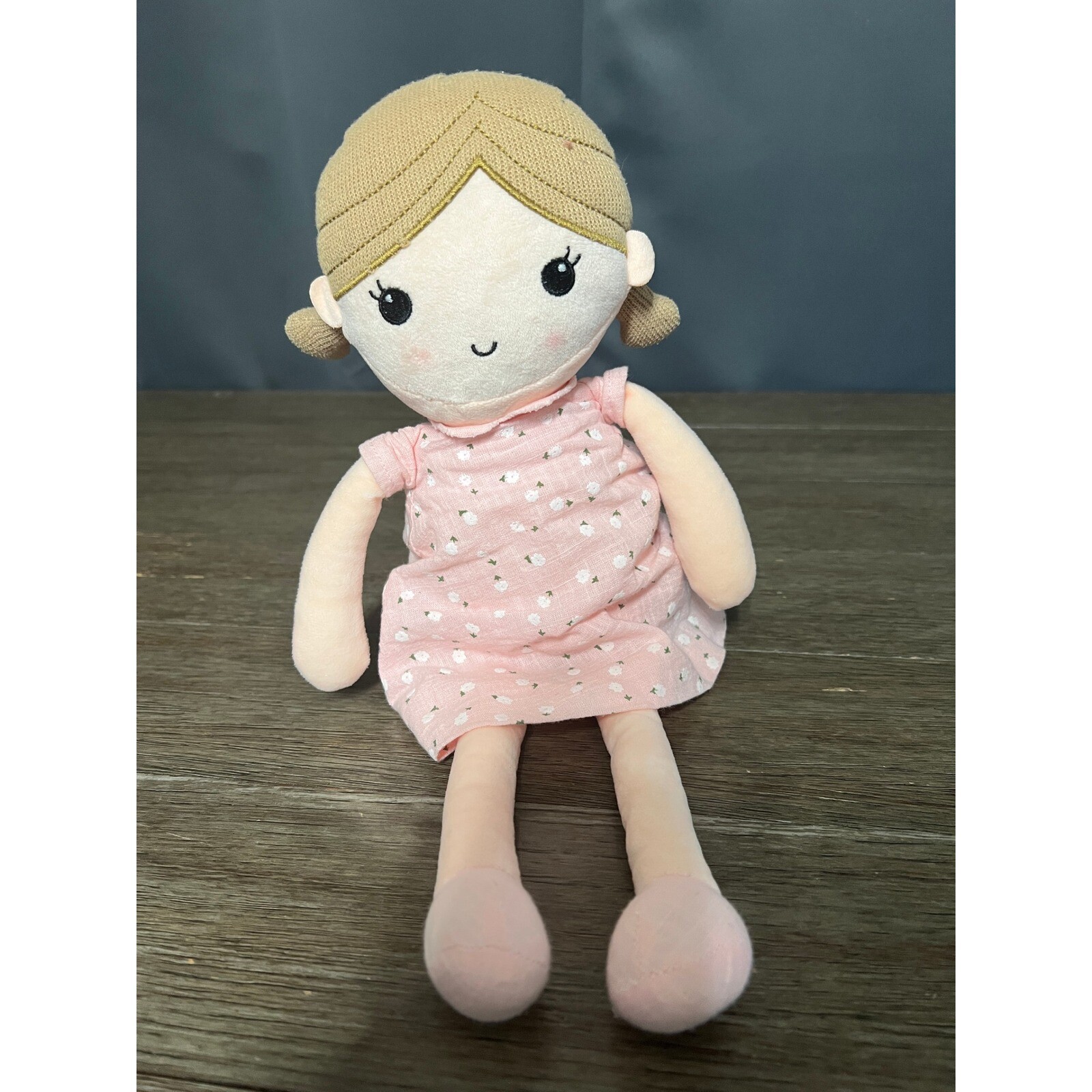 Linzy Plush Doll Toy Blonde Hair Pink Floral Dress Stuffed Animal
