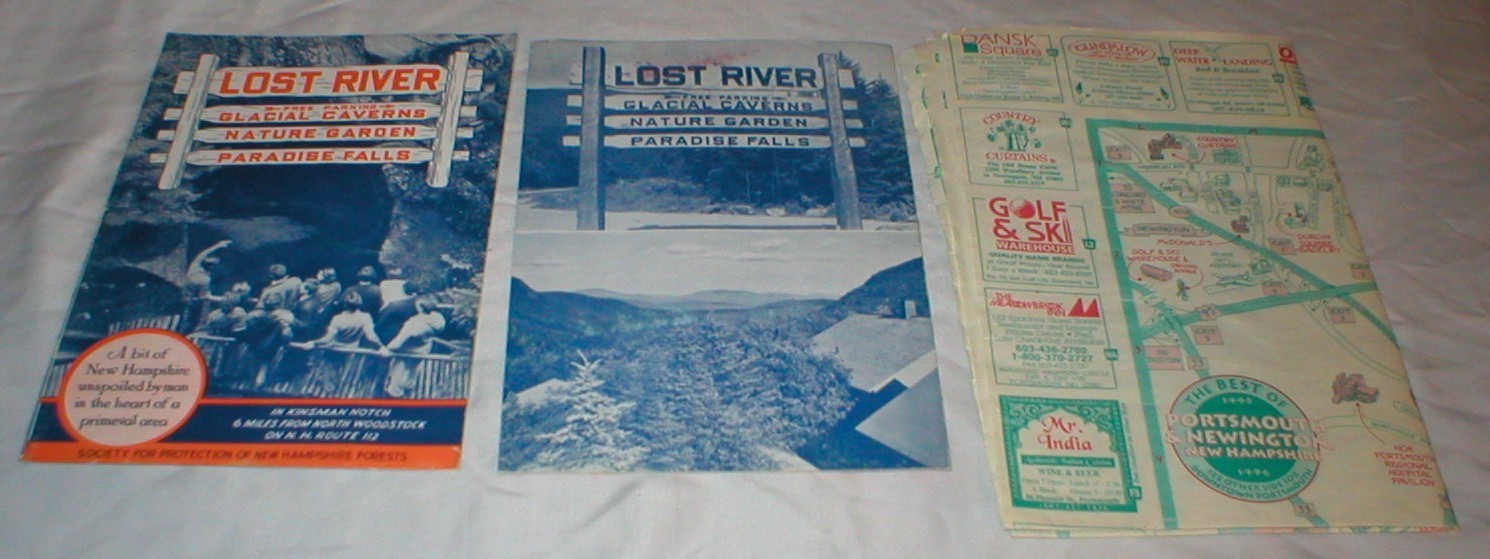VINTAGE NEW HAMPSHIRE MAP AND LOST RIVER TRAVEL BROCHURES SOLD AS IS
