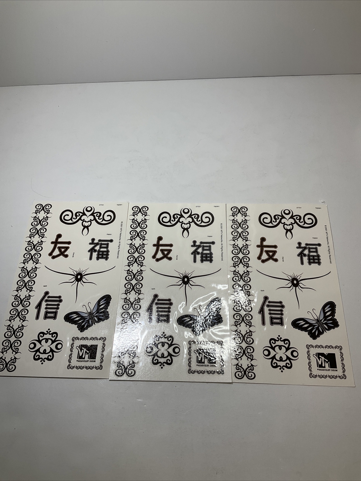 2001 MTV friends, happy, faith, butterfly, Etc. Temporary tattoos Lot of 3 Rare
