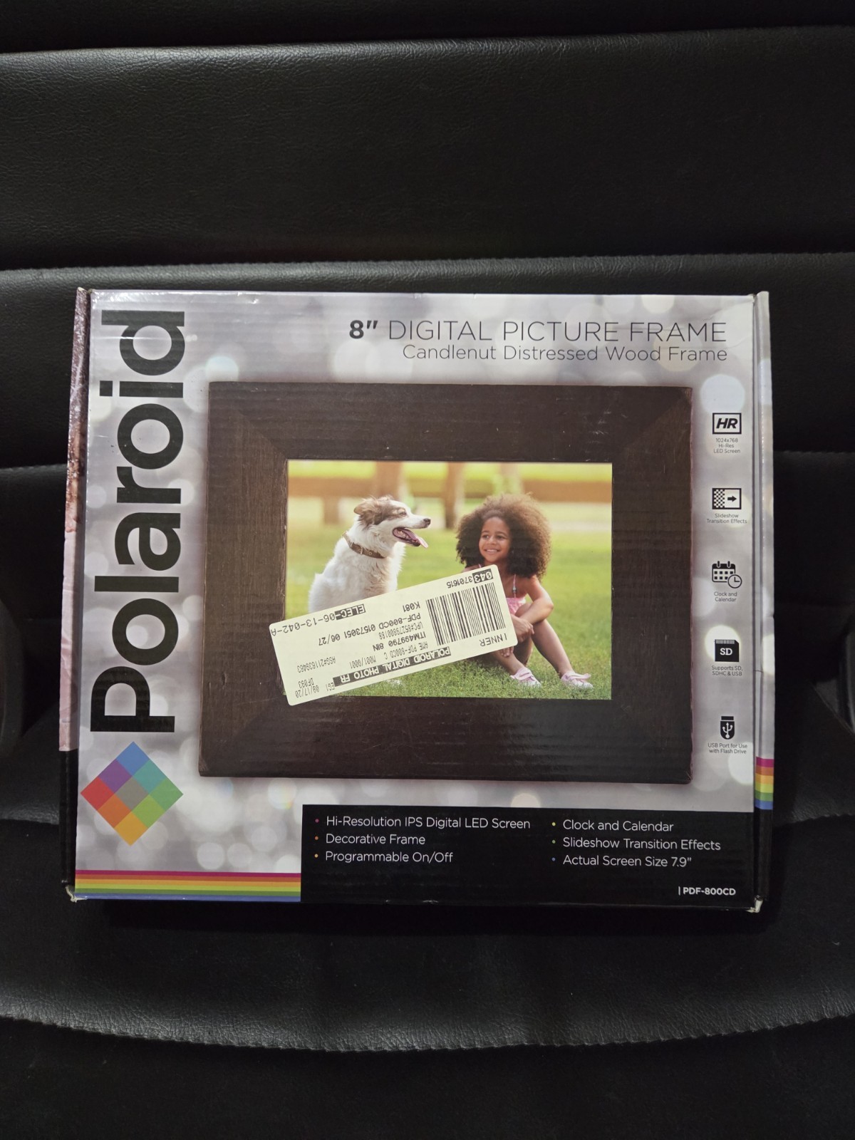 Polaroid 8" Digital Photo Frame Candlenut Distressed Wood Frame, PDF-800CD - NEW
