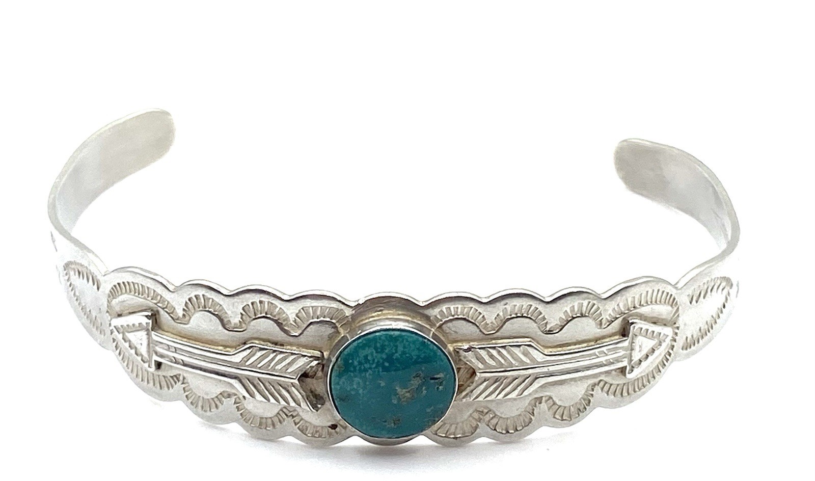 Vintage Silver Arrow Navajo Sterling Silver Turquoise Cuff Bracelet Size 7.5''