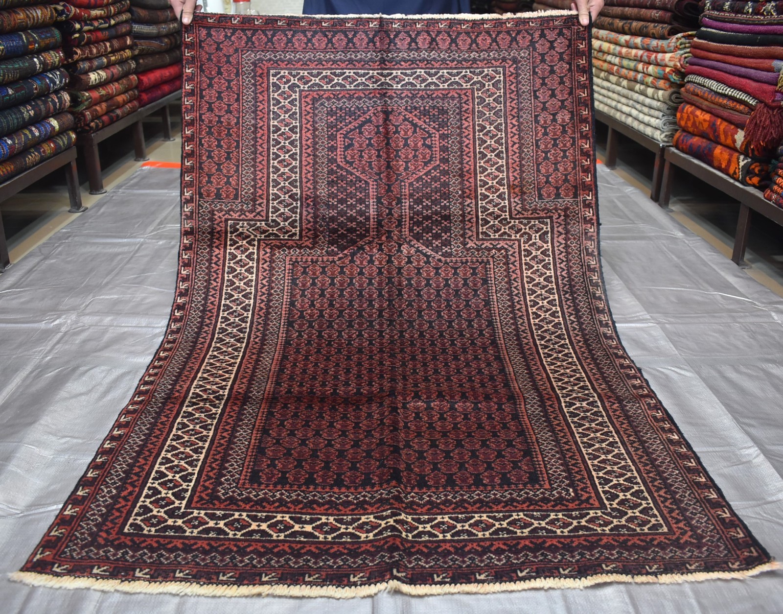 1960s Antique Afghan Baluchi Rug 3x5 ft Hand Knotted Persian Style Tribal Carpet