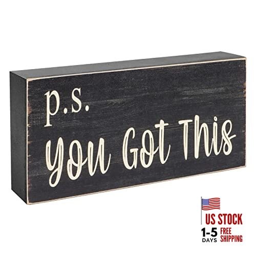  Motivational Home Office Desk Decor - Farmhouse Wooden Box Sign Gift for Black