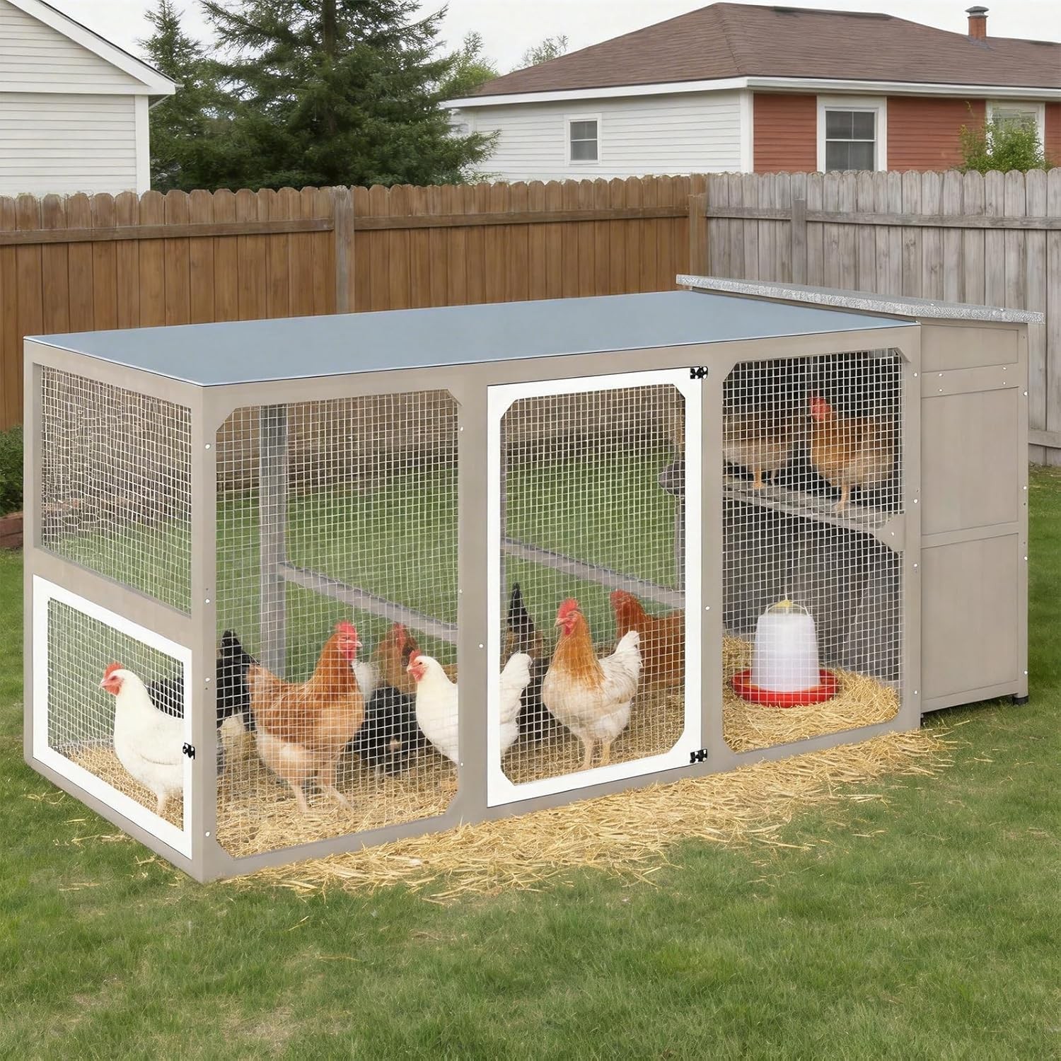 PETSCOSSET Outdoor Chicken Coop with Run, Large Poultry Cage with Nesting Boxes
