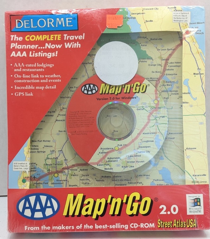 AAA Map N Go 2.0 Delorme Complete Travel Planner CD-Rom Windows 95 NIB ps2