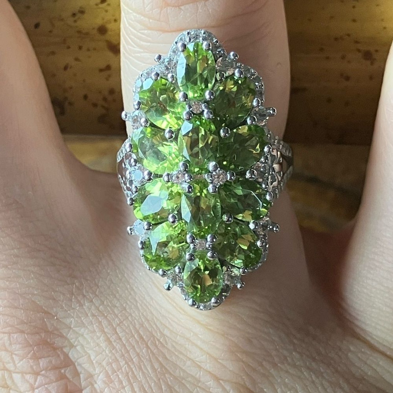 Natural Peridot Sterling Silver Cocktail Ring Size 6