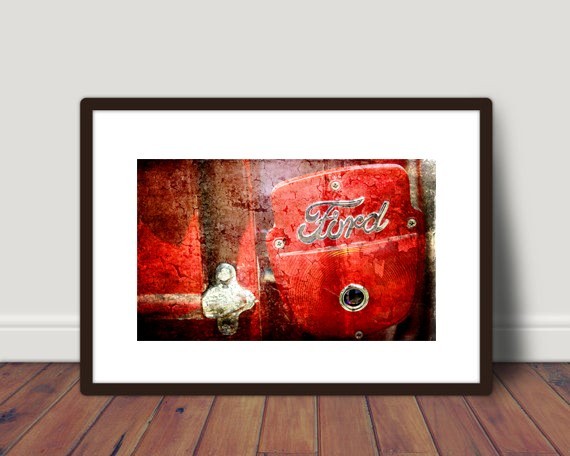 Vintage Ford Truck Red Logo Emblem Patina Rust Wall Art Photography Print