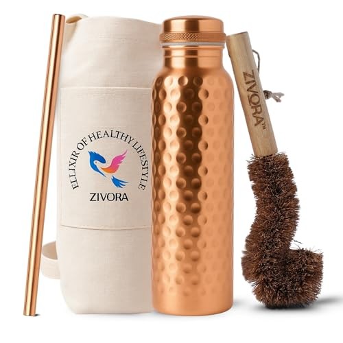 Pure Copper Water Bottle for Drinking, Lab Tested, 100% Pure Tumbler, Hammered 