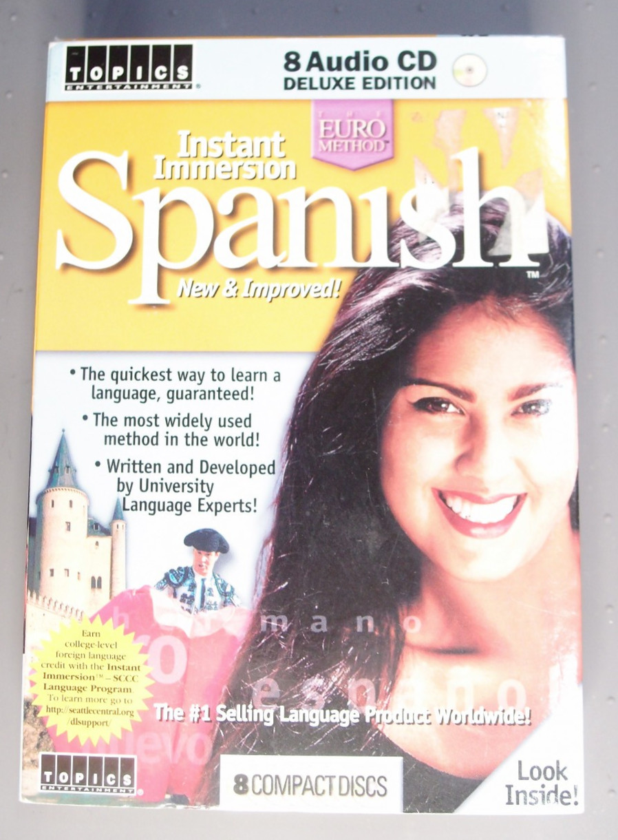 Spanish language instruction software; Topics Instant Immersion 8 audio CDs
