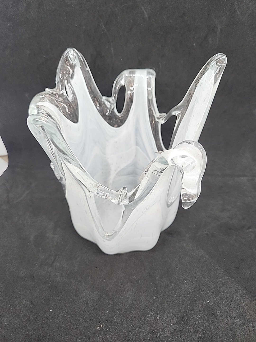 Murano Italian Art Glass Blown "Splash" White Gold Speckled Vase 7"