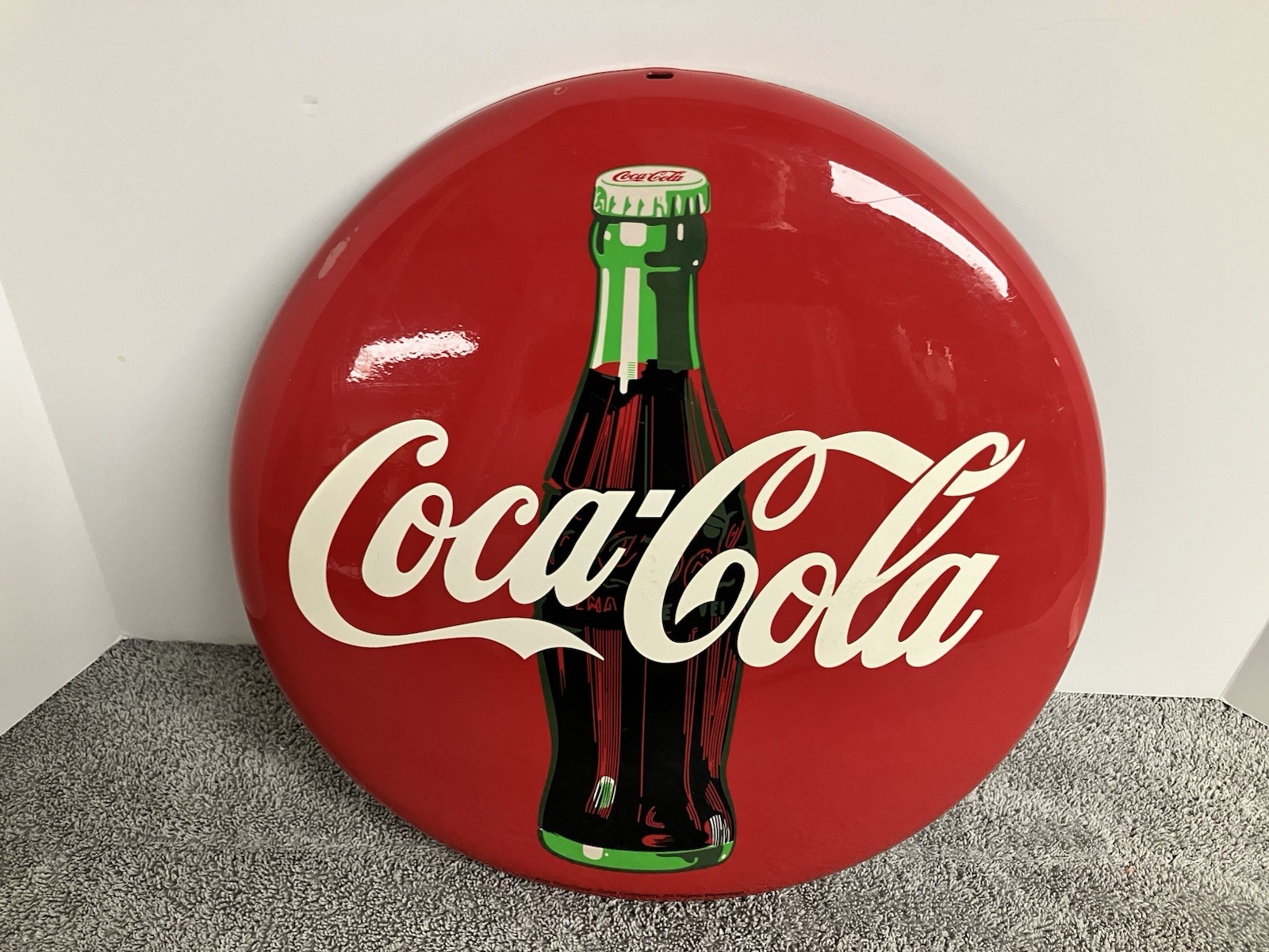 1990 Tacker Type 12" Coca Cola Domed Red Metal Sign