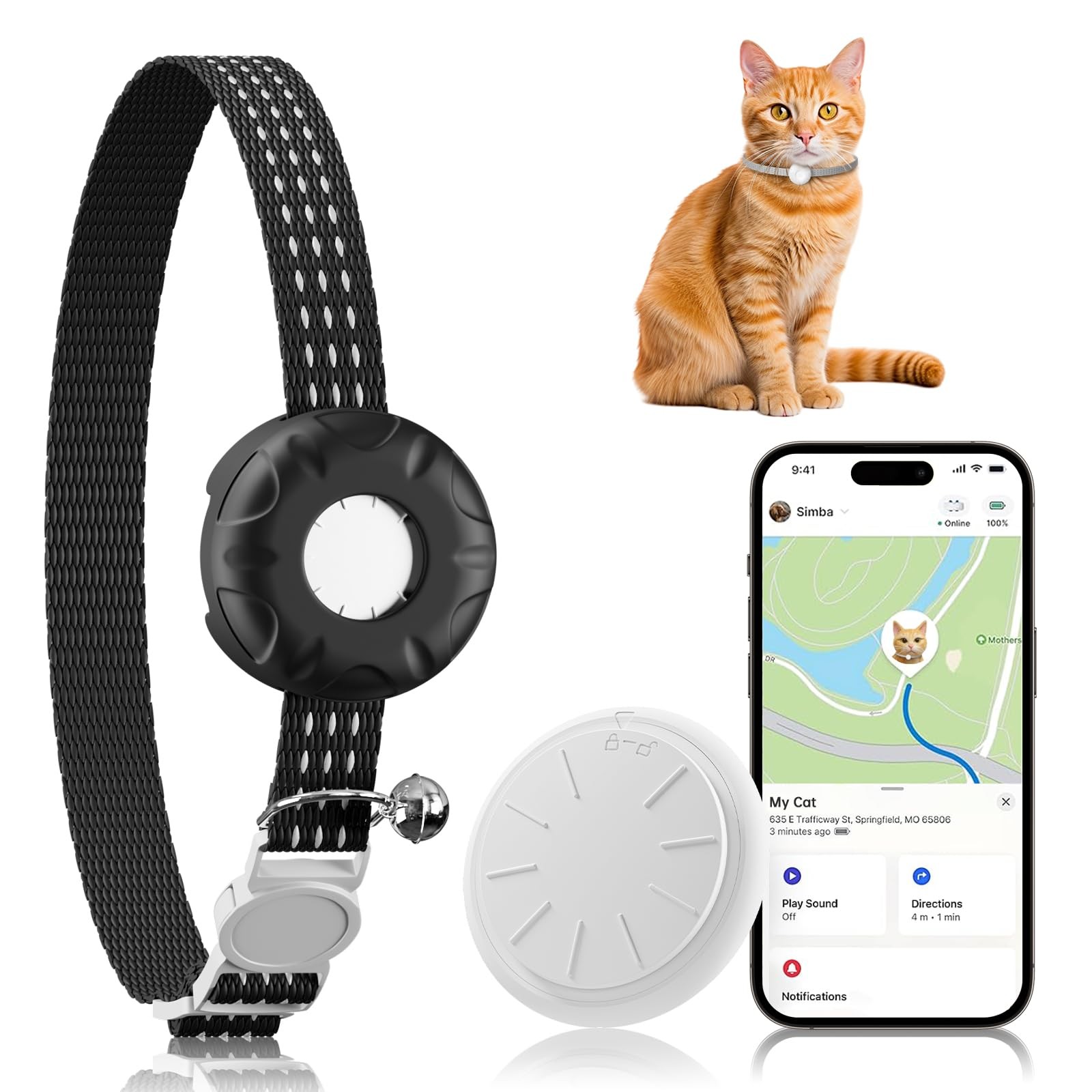 Pet Tracker for Cats, Compatible with Apple Find My App (Only iOS), Cat GPS T...