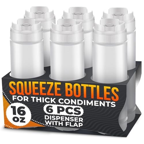 6 Pcs Condiment Squeeze Bottles 16 Oz - 9.2x2.44" Clear Bottles With Self 