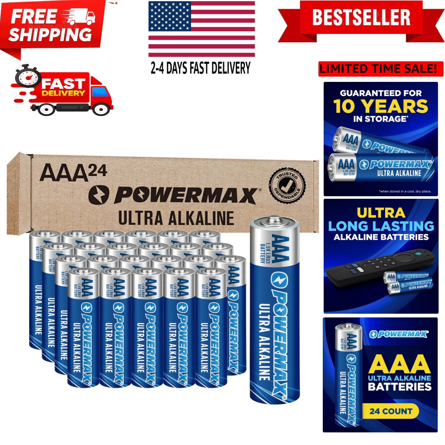 24-Count Triple AAA Batteries, Ultra Long Lasting Alkaline Battery for Home a...