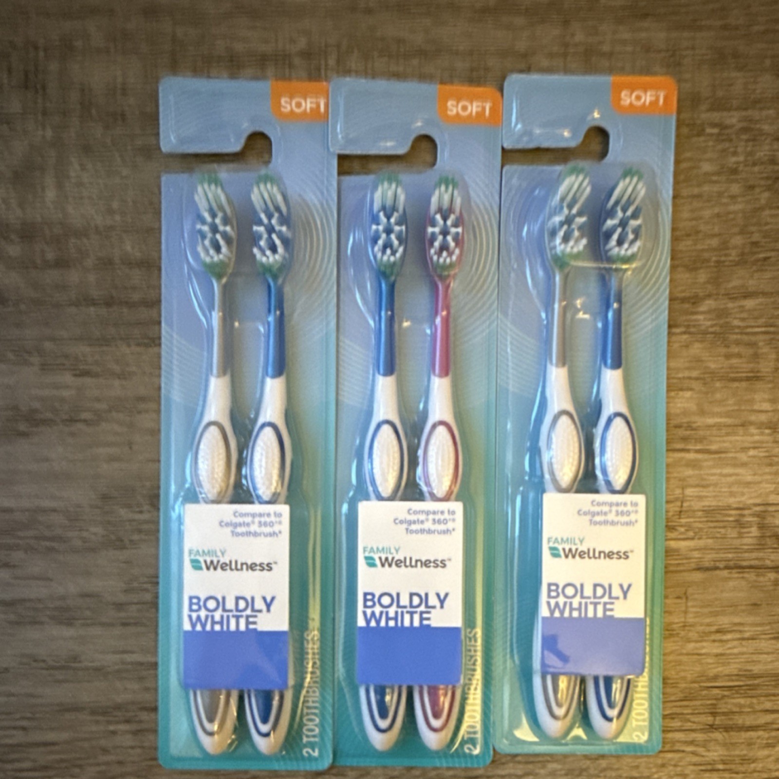Family Wellness Boldly White Soft Toothbrushes Soft Bristles Multicolor 2 Pack