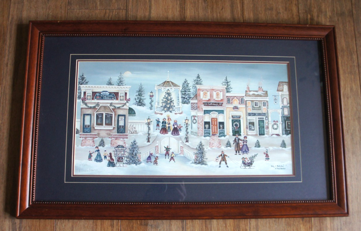 B. FRIESS BAUMER Holly & Mistletoe Village signed limited 109/950 framed print