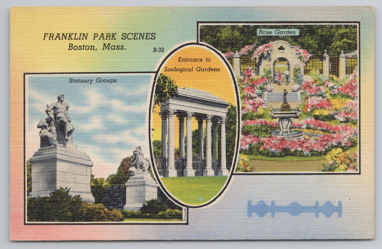 Rose Garden & Zoo Statuary at Franklin Park in Boston MA c1940s Postcard