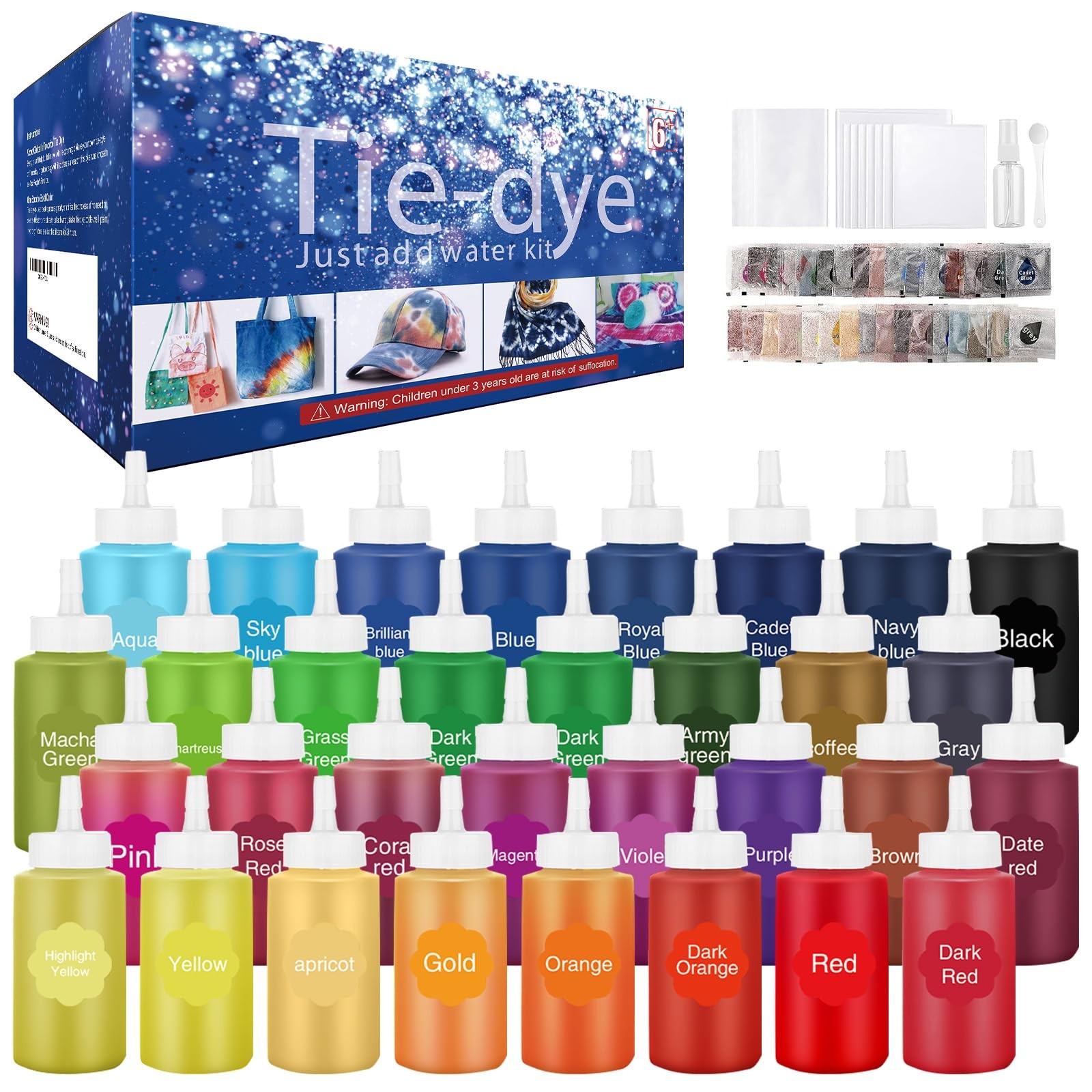 Tie Dye Kit 32 Color All-in-one Clothing Dye Kit, Permanent Fabric Dye for Ki...