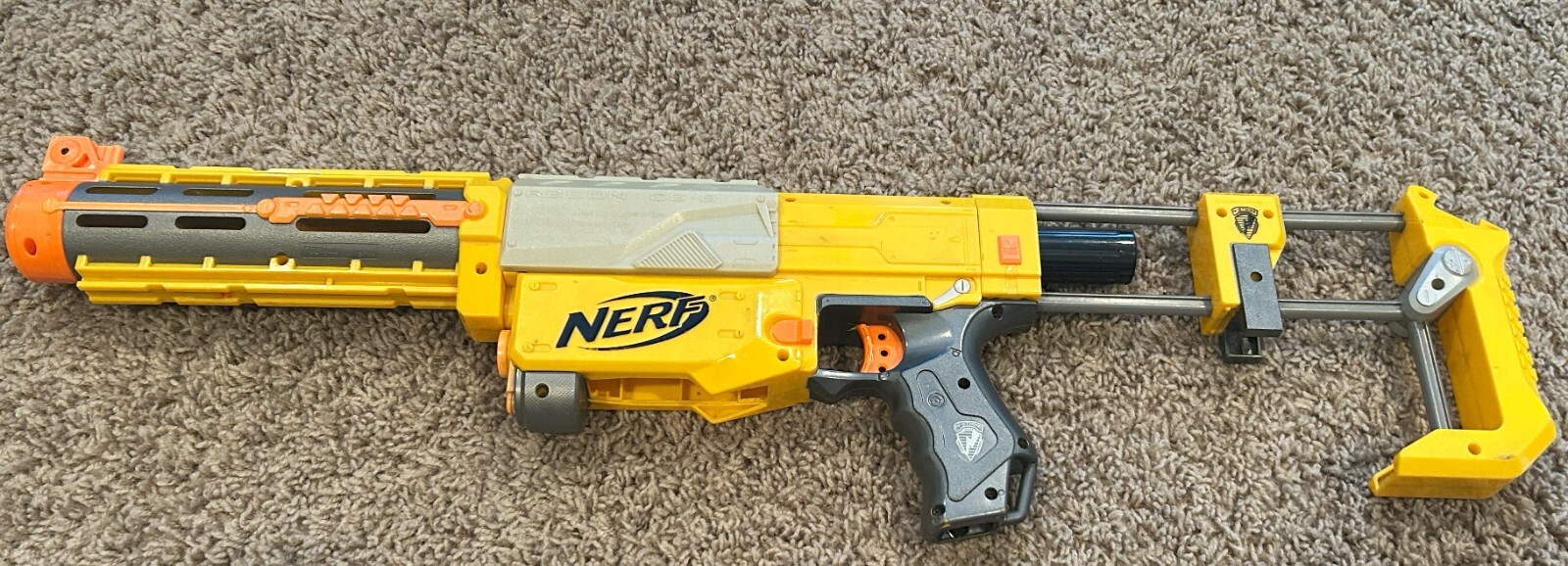 Recon CS-6 Nerf N-Strike  Dart Blaster 2009 w/ Add On Stock and Yellow Barrell