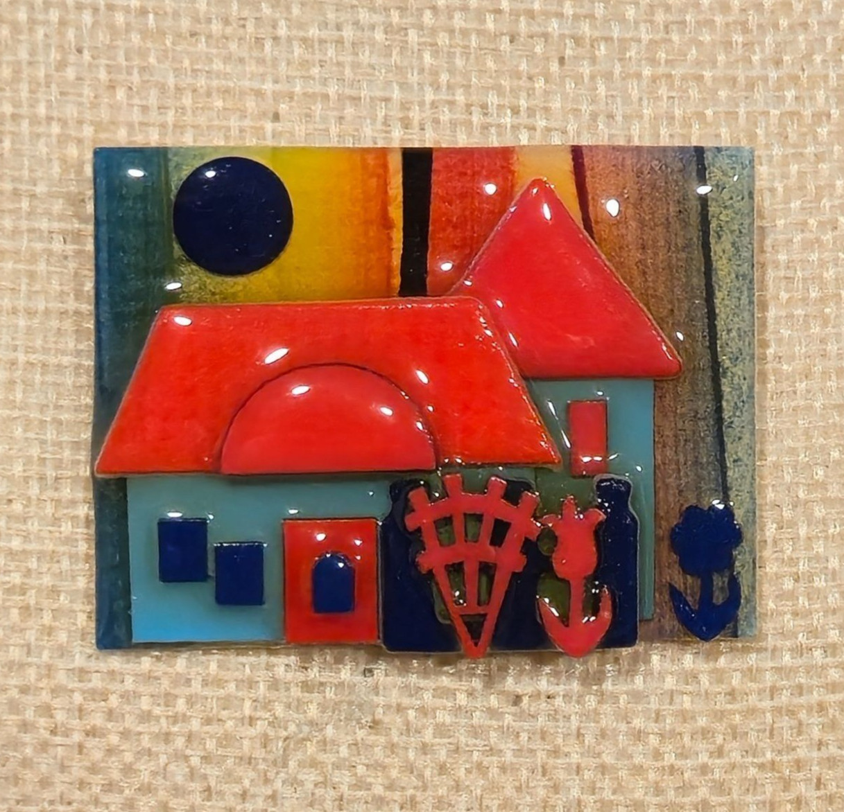 Vintage Lucinda House Pins  Brooch Colorful Enamel handmade rainbow Whimsical