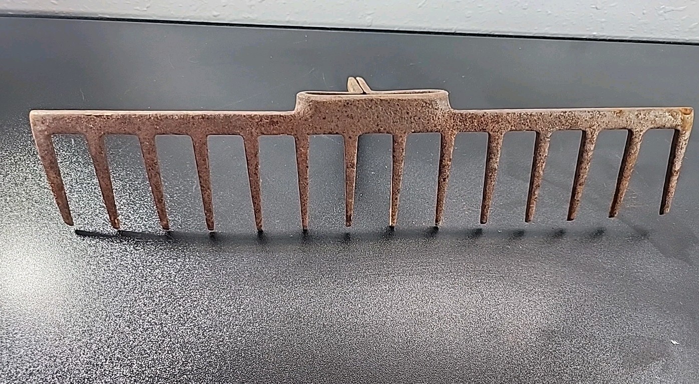 Primative 14 tine Iron Rake Head / garden tool - primitive rustic country  Flat