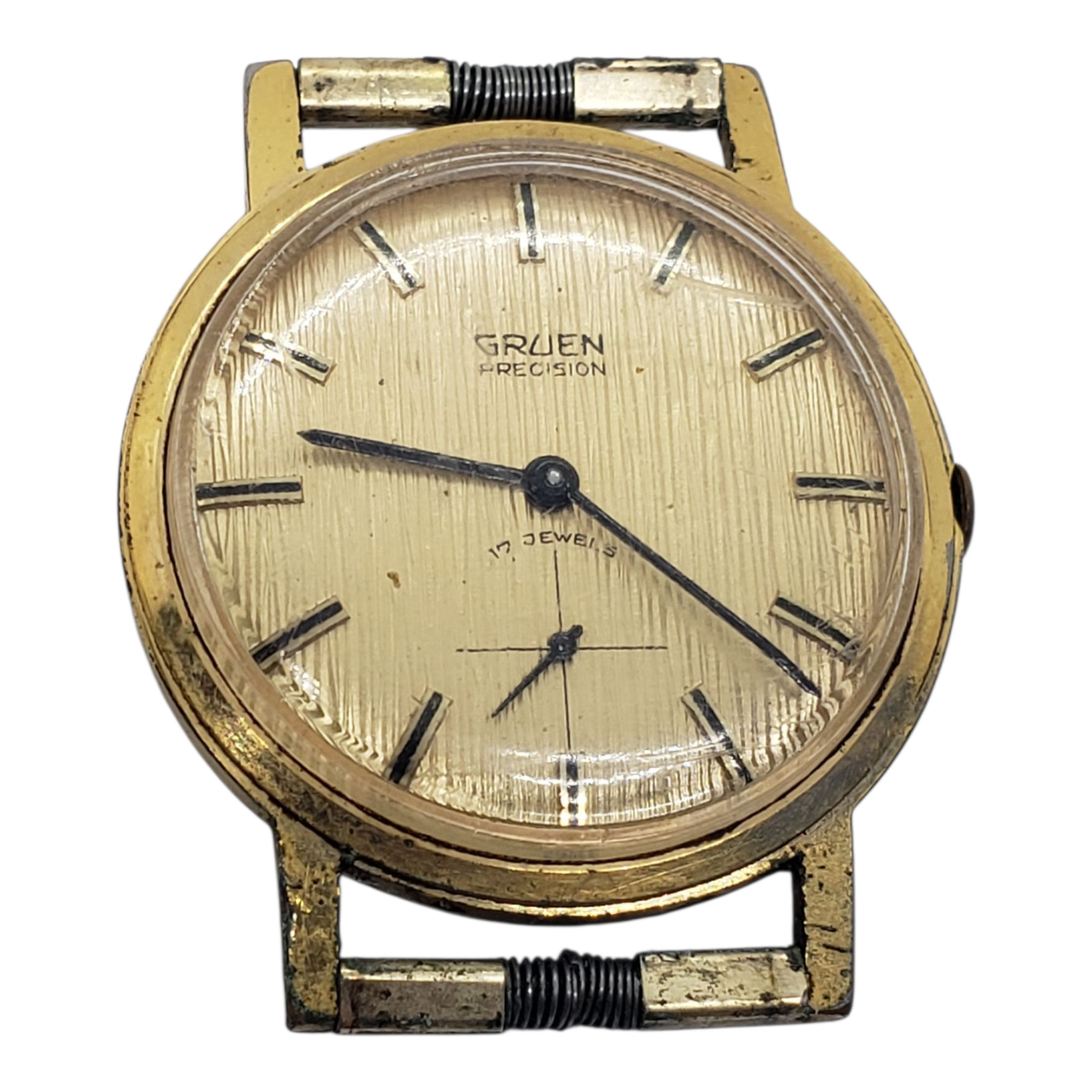 Vintage Gruen Precision Watch 17 Jewels Mens Gold Tone Textured Dial Case Only