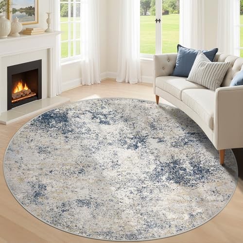 8ft Washable Round Rug - 8x8 Area Rugs Modern Abstract Rugs for Living Room 