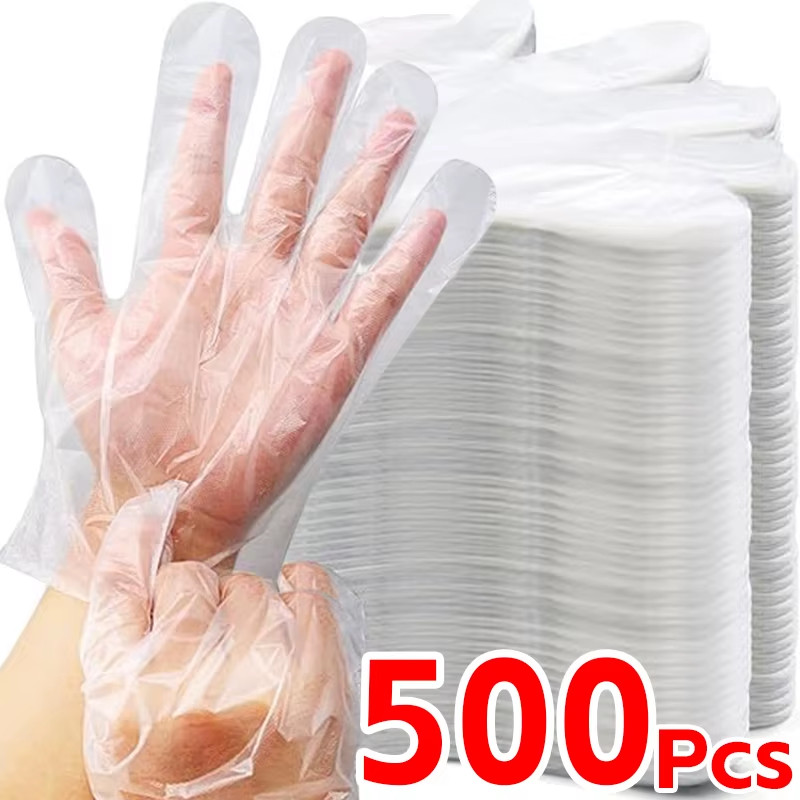 500/100Pcs Disposable Gloves Food Grade Plastic Transparent Gloves for Restauran