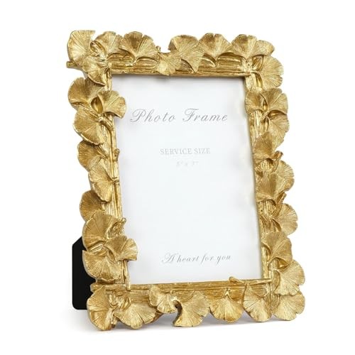  5x7 Picture Frame, Vintage Ornate Gold Resin Frame 5x7 inches Ginkgo Leaf Gold