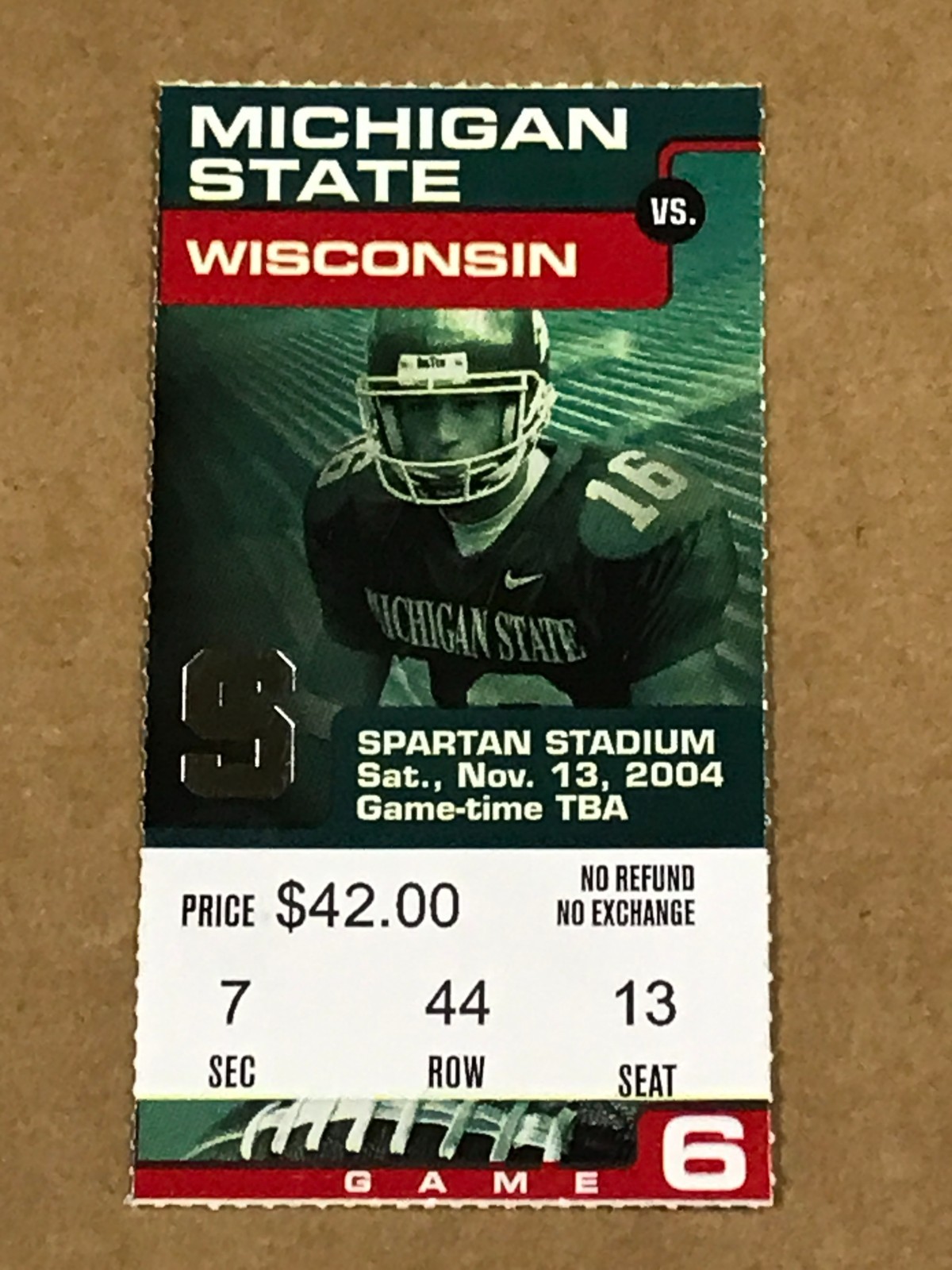 Michigan State Vs. Wisconsin Badgers Game Ticket Stub - November 13, 2004