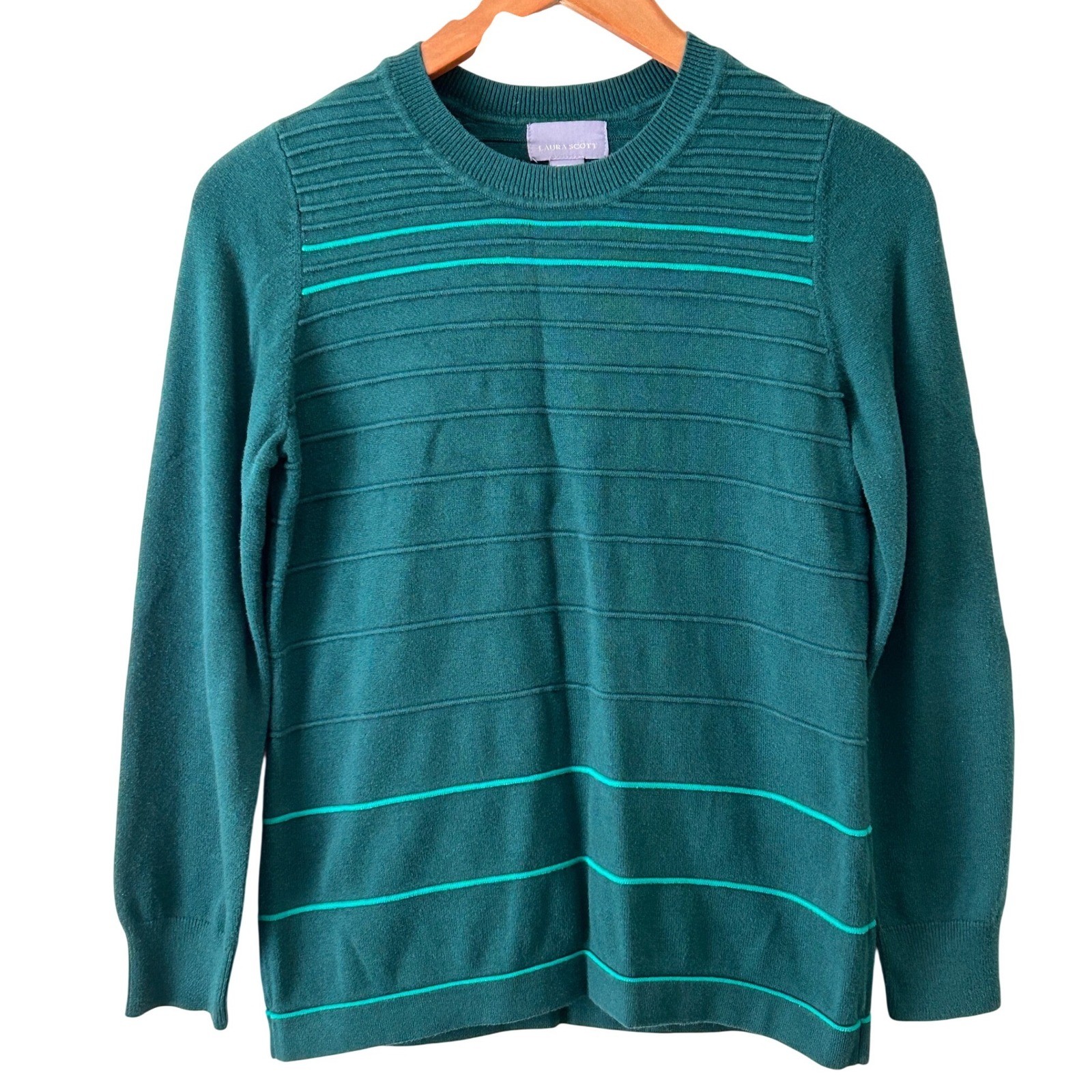 Laura Scott Greenish-Teal Sweater Horizontal Accent Ribbing Women's Size Med