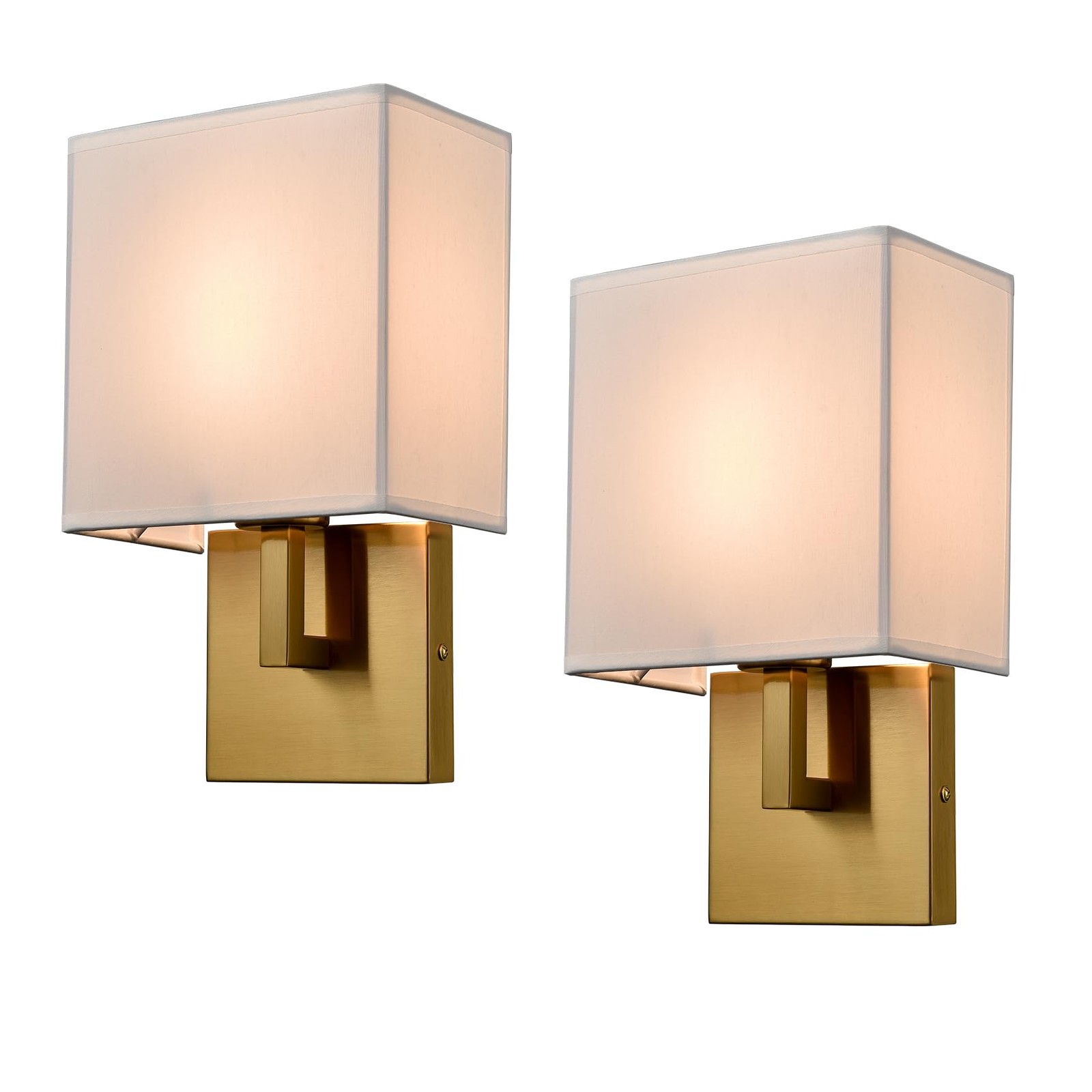YUBOLE Gold Wall Sconces Mid Century Wall Light with Linen Shade Set of 2 Lam...