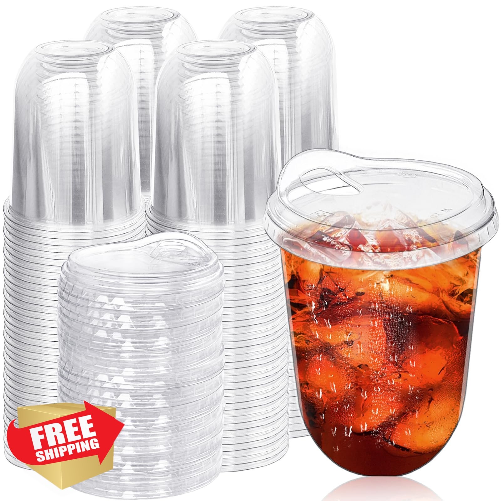 Alaeseje 16 oz Clear Plastic Cups Sip Lids 100 Pack Iced Coffee To Go