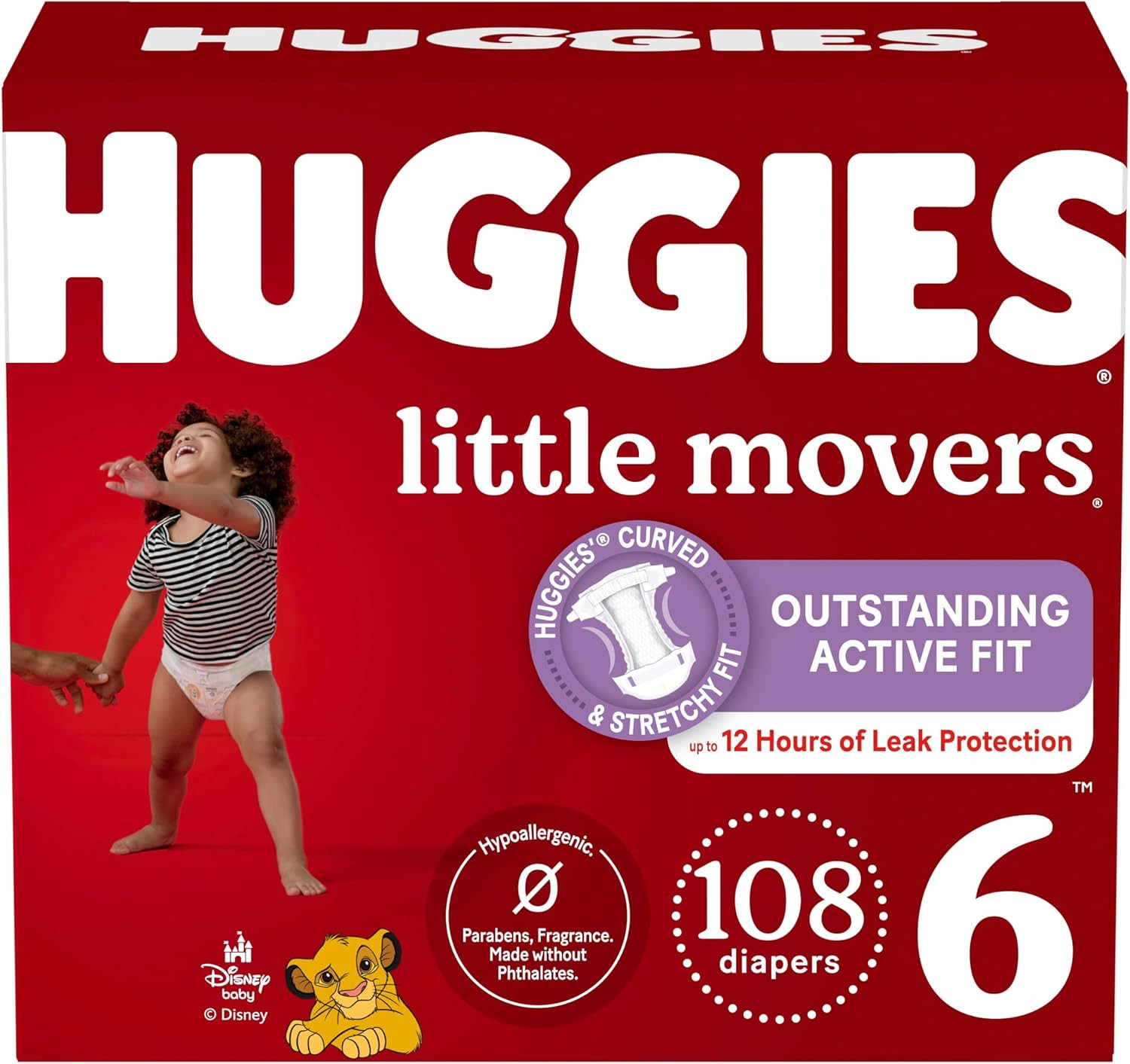 Size 6 Diapers, Little Movers Baby Diapers, Size 6 (35+ Lbs), 108 Count (2 Packs