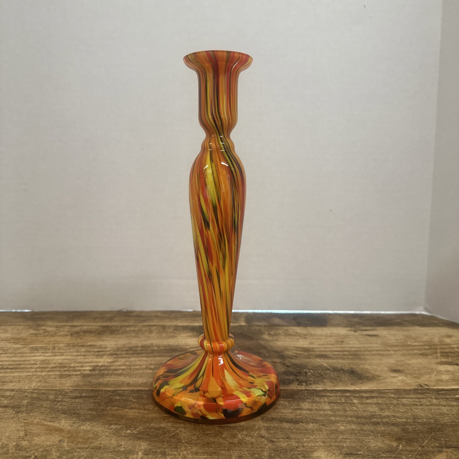 Vintage Czechoslovakia Bohemia multi colored spatter glass vase - Orange