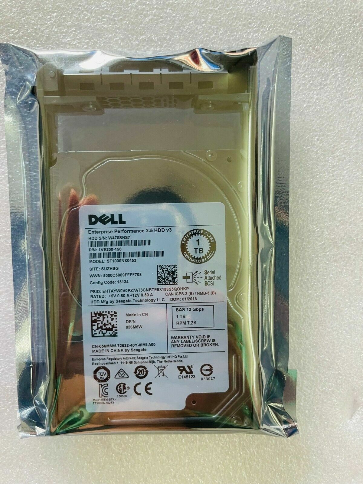 Dell 1TB 7.2K 12G SAS 2.5" Hard Drive SFF Tray R730 R720XD R630 R620 R910 R830