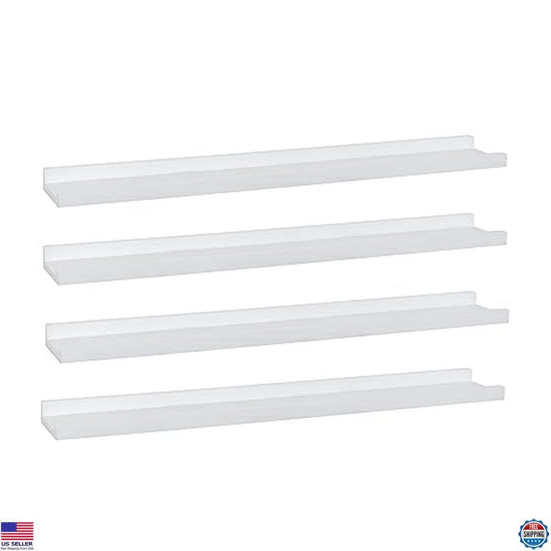 Chic 36-Inch Floating Shelves - Set of 4 Rustic White Wood Wall Picture Ledges